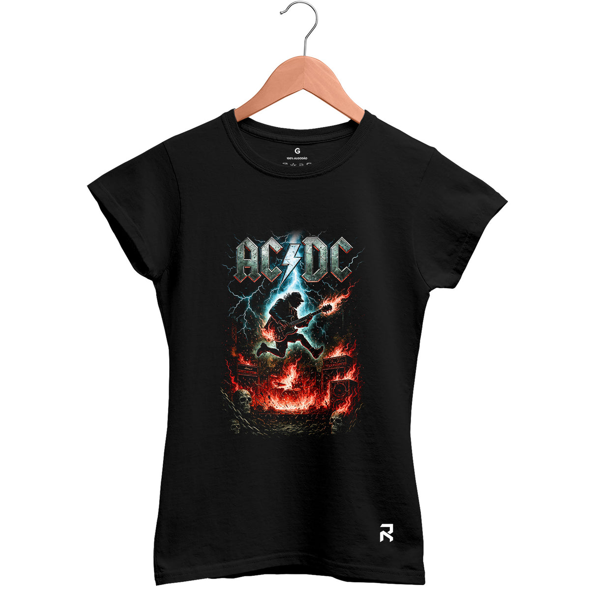 Camiseta Baby Look Feminina ACDC Fire