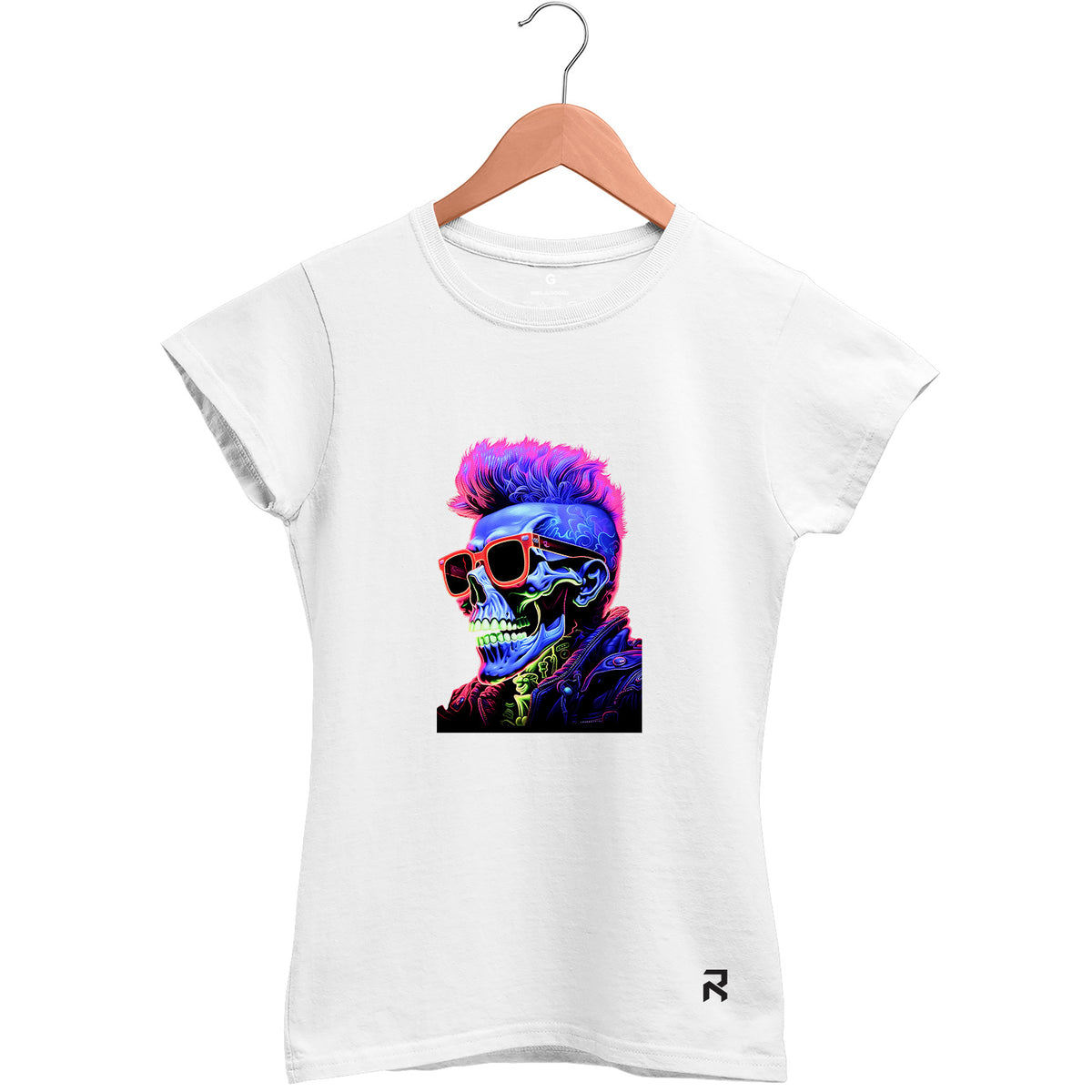 Camiseta Baby Look Feminina Caveira Neon