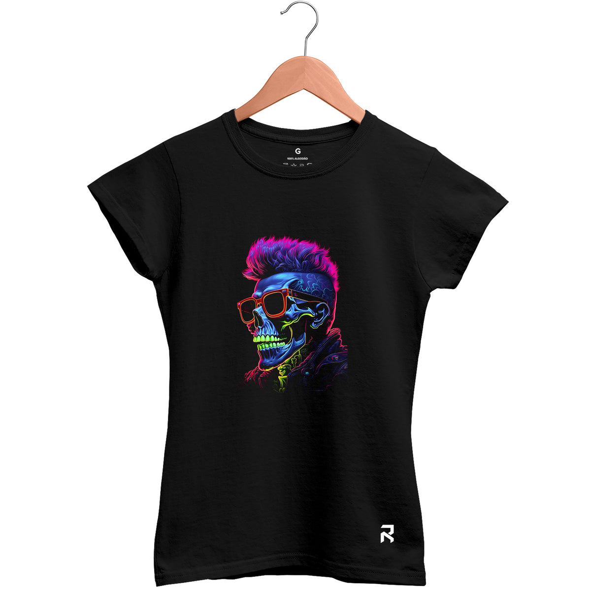 Camiseta Baby Look Feminina Caveira Neon