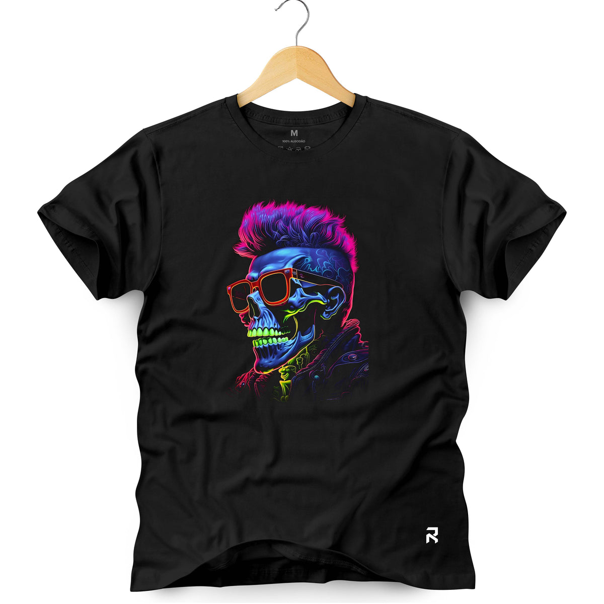 Camiseta Masculina Caveira Neon