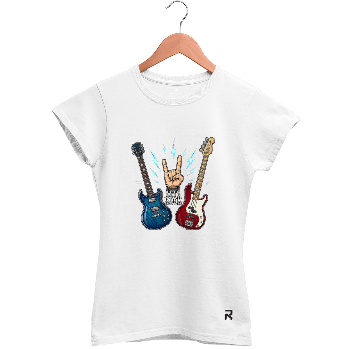Camiseta Baby Look Feminina Let's Rock Guitars