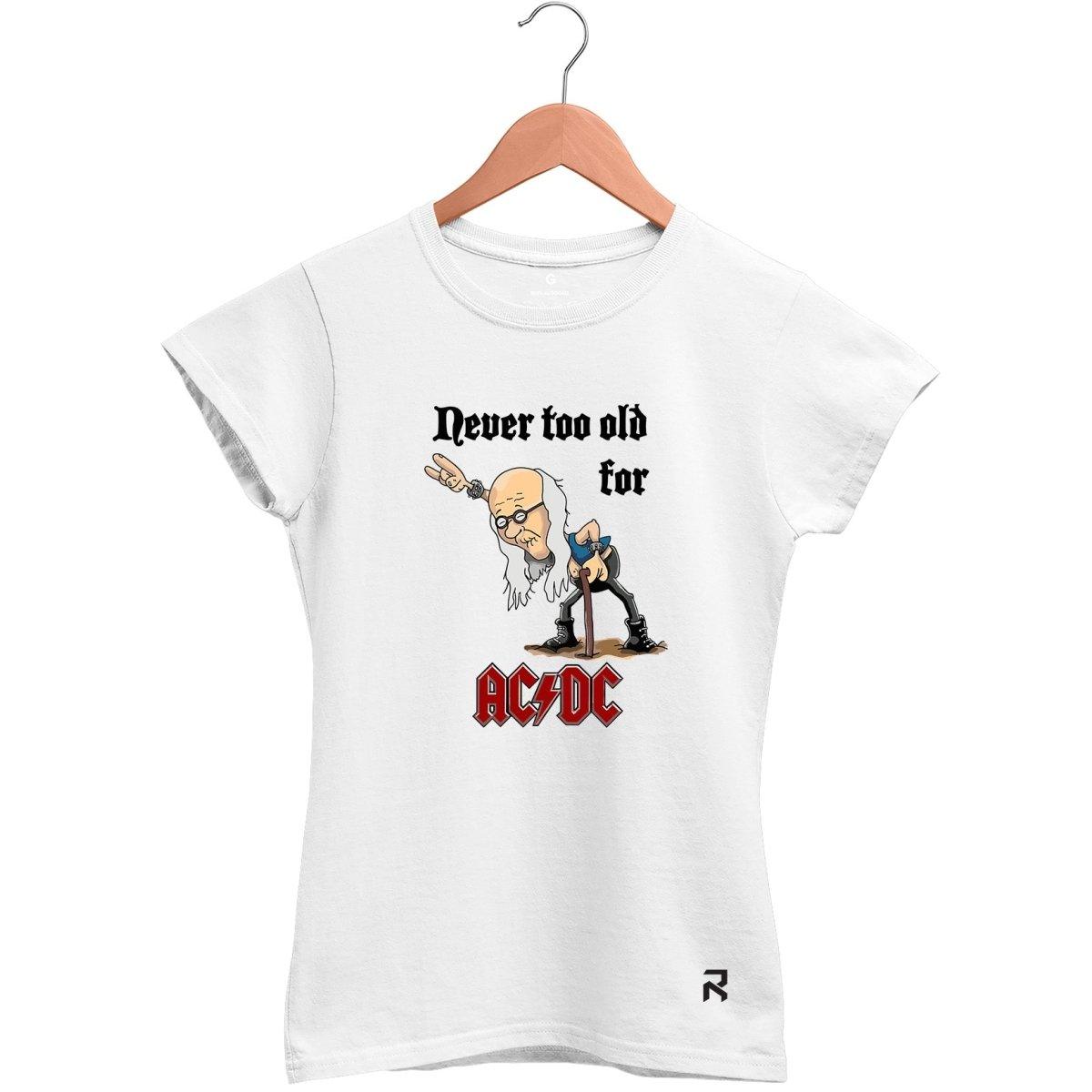 Camiseta Baby Look Feminina ACDC OLD - Clube Rock - P - Branca -