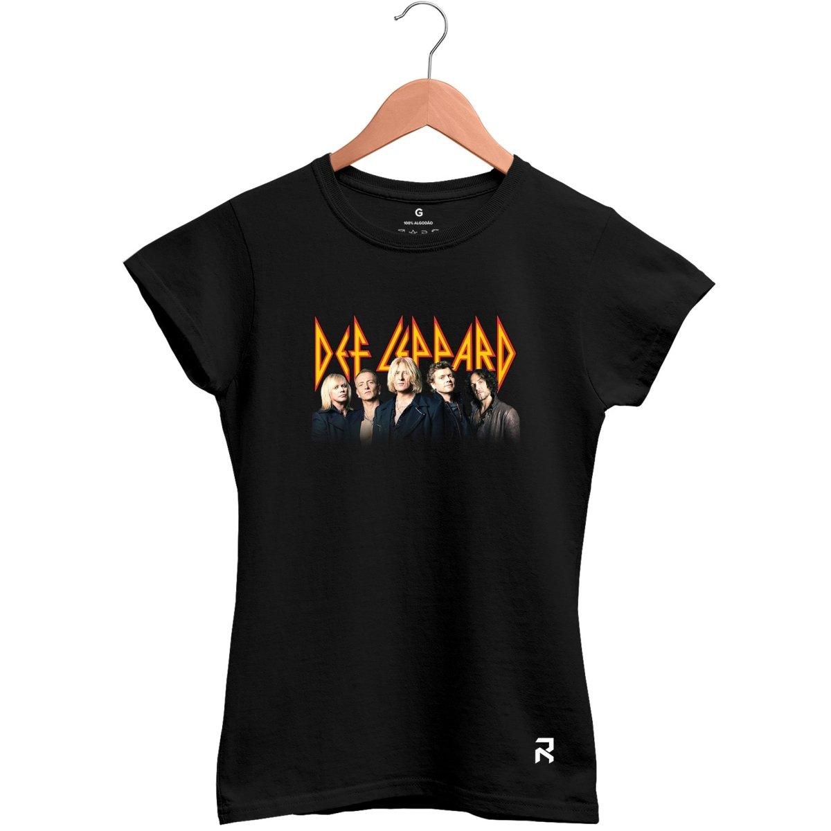 Camiseta Baby Look Feminina Def Leppard Banda - Clube Rock - P - Preta -