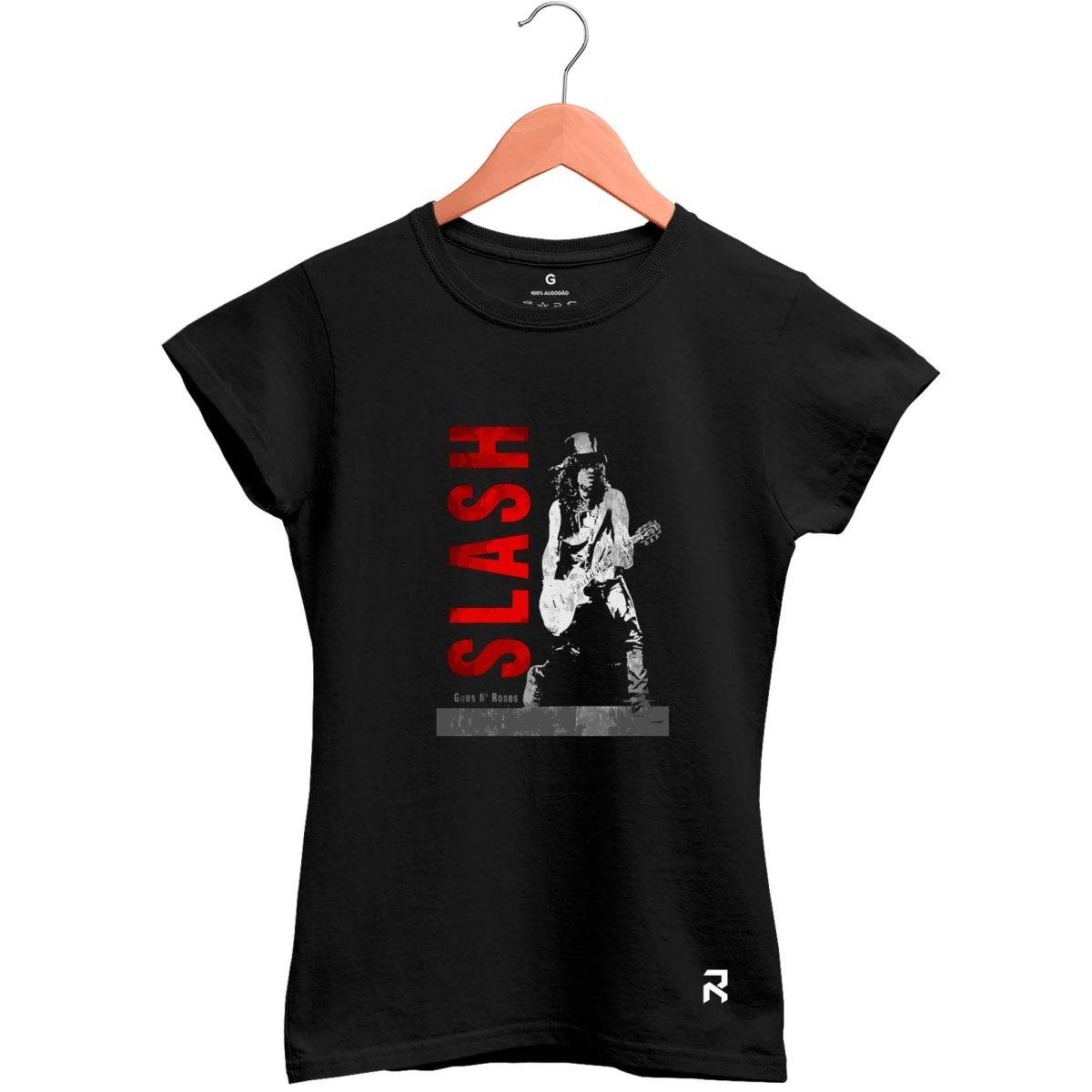 Camiseta Baby Look Feminina Guns Slash - Clube Rock - P - Preta -