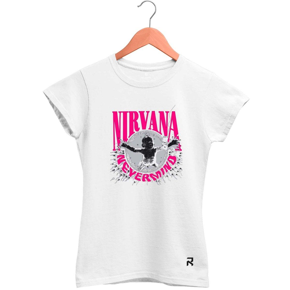 Camiseta Baby Look Feminina Nirvana Never Mind - Clube Rock - P - Branca -