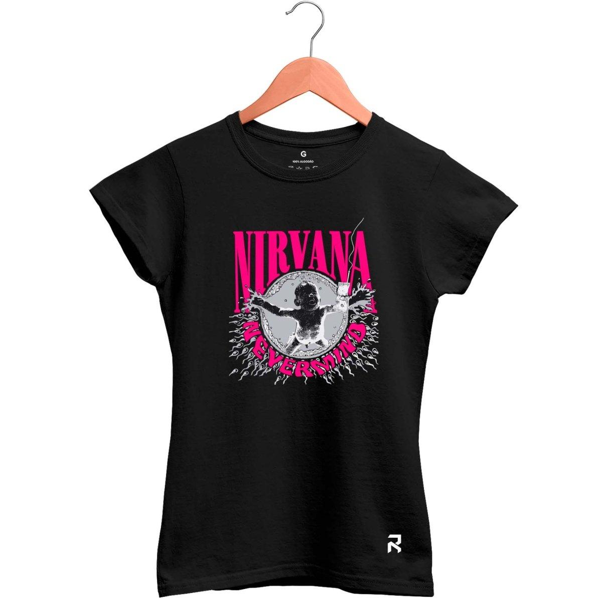 Camiseta Baby Look Feminina Nirvana Never Mind - Clube Rock - P - Preta -