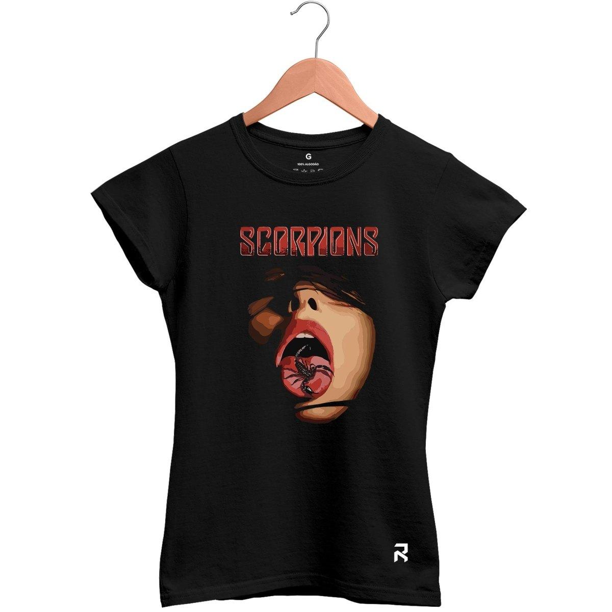 Camiseta Baby Look Feminina Scorpions - Clube Rock - P - Preta -