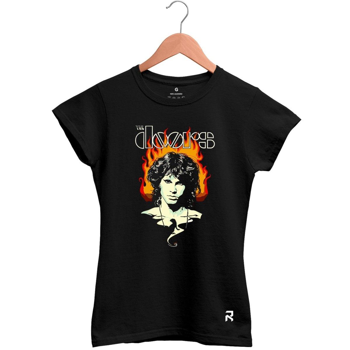Camiseta Baby Look Feminina the doors Fire - Clube Rock - P - Preta -