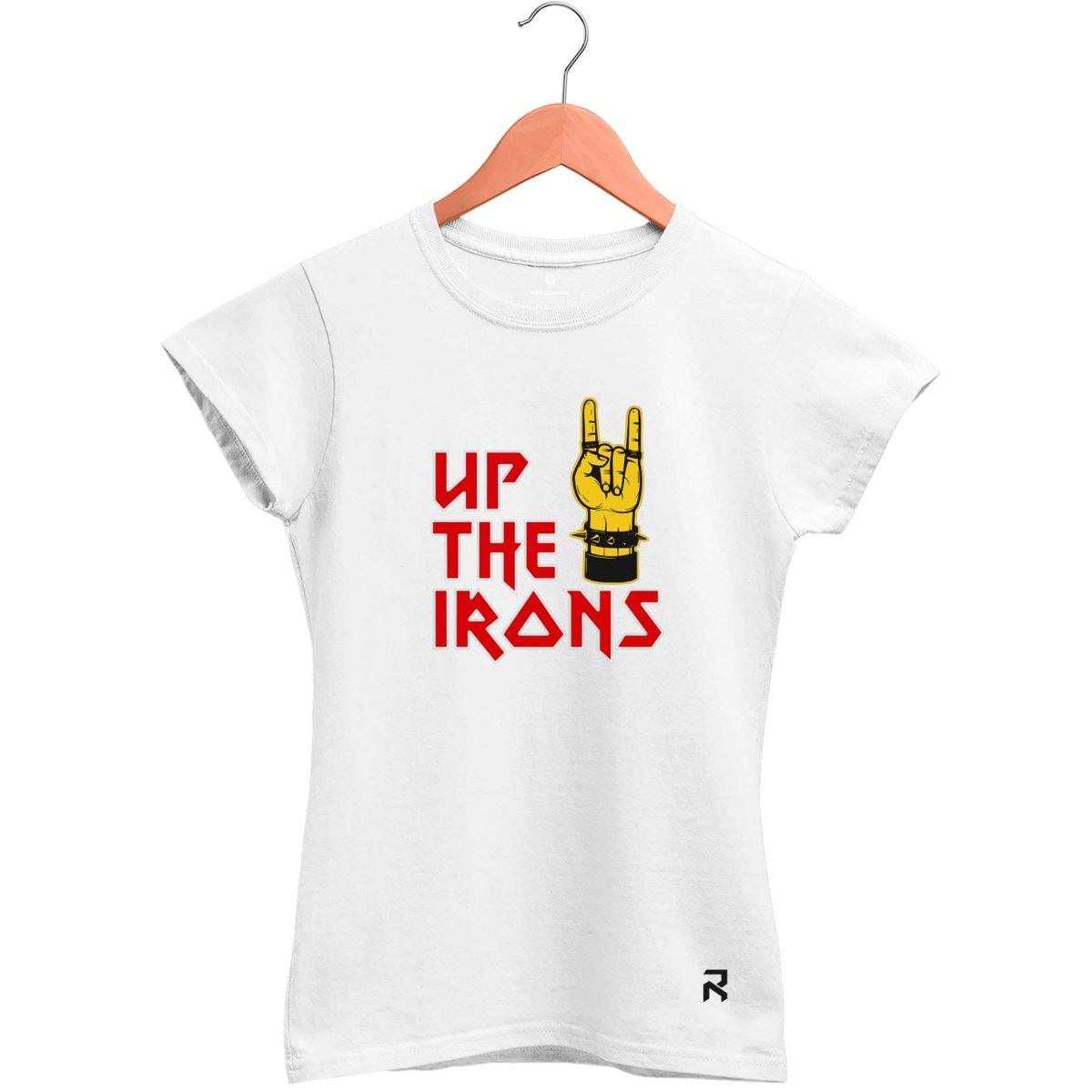 Camiseta Baby Look Feminina Up The Irons - Clube Rock - P - Branca -