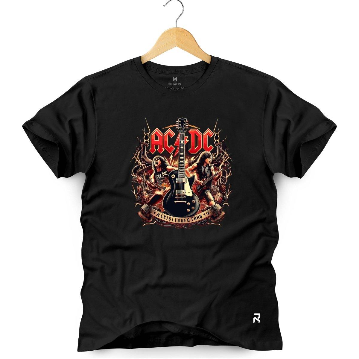 Camiseta Masculina ACDC Guittar - Clube Rock - P - Preta -