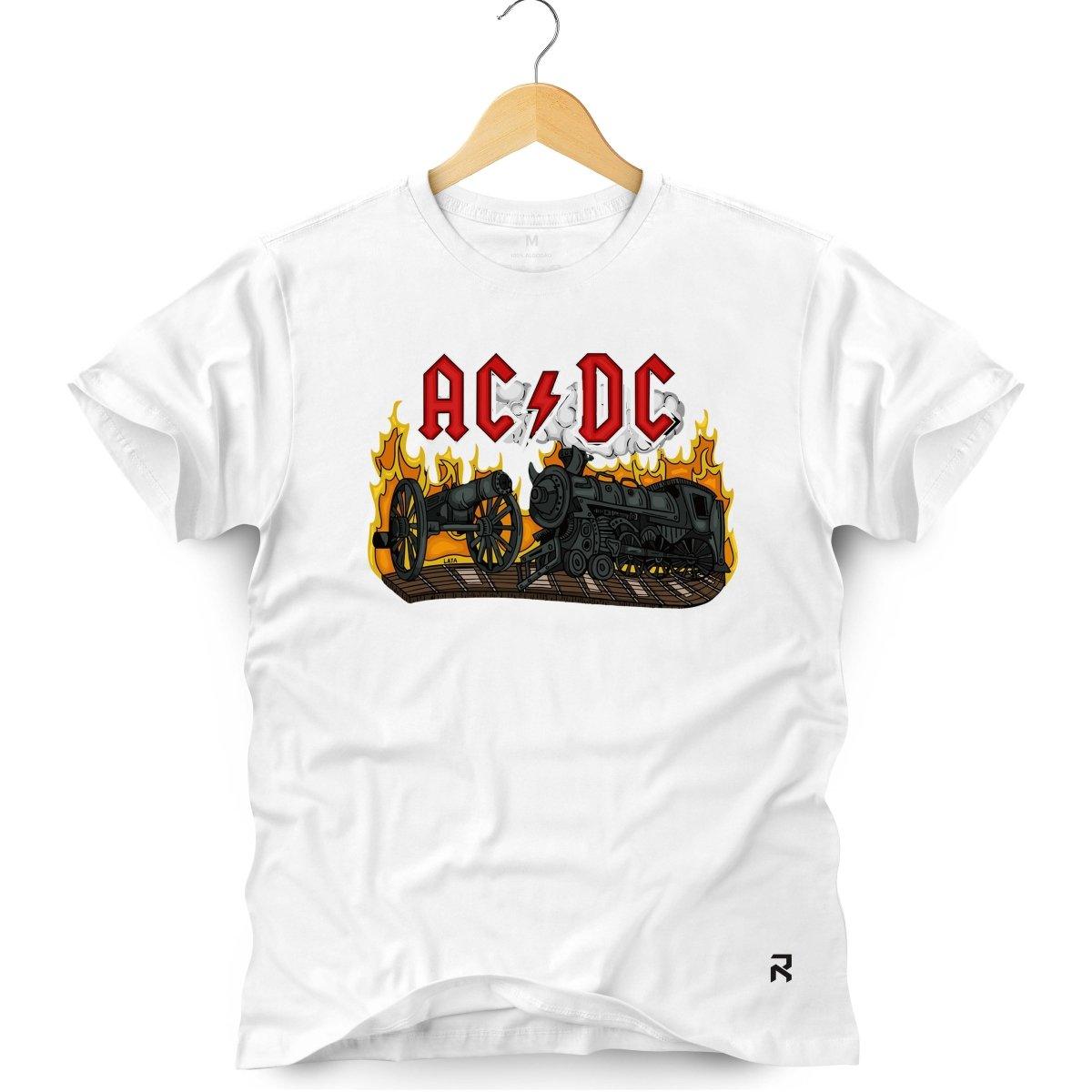 Camiseta Masculina ACDC Train - Clube Rock - P - Branca -