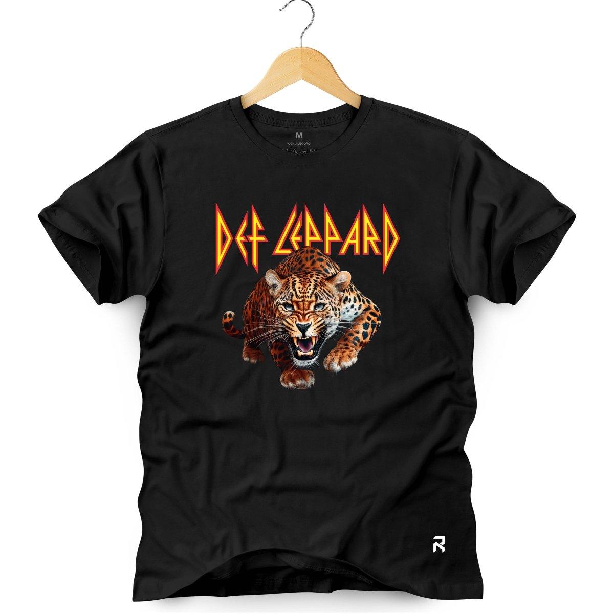 Camiseta Masculina Def Leppard Leopardo - Clube Rock - P - Preta -