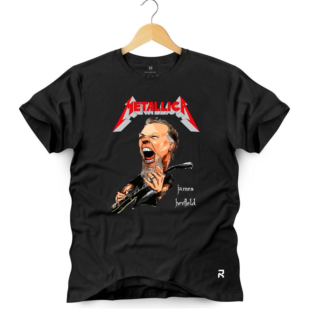 Camiseta Masculina Metallica James - Clube Rock - P - Preta -