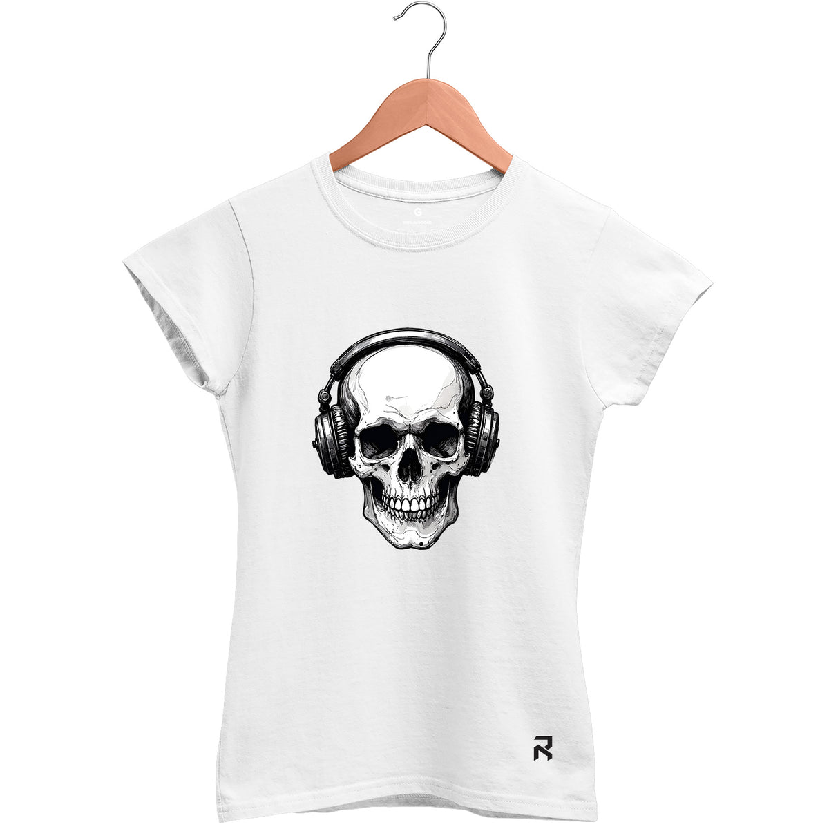 Camiseta Baby Look Feminina Caveira Fone
