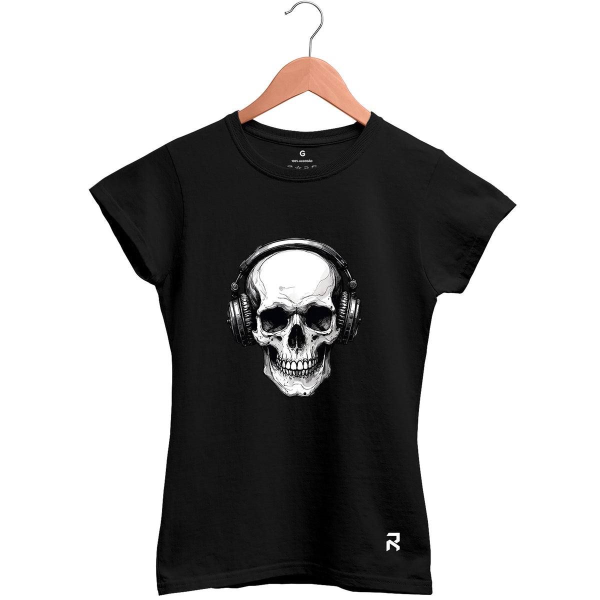Camiseta Baby Look Feminina Caveira Fone