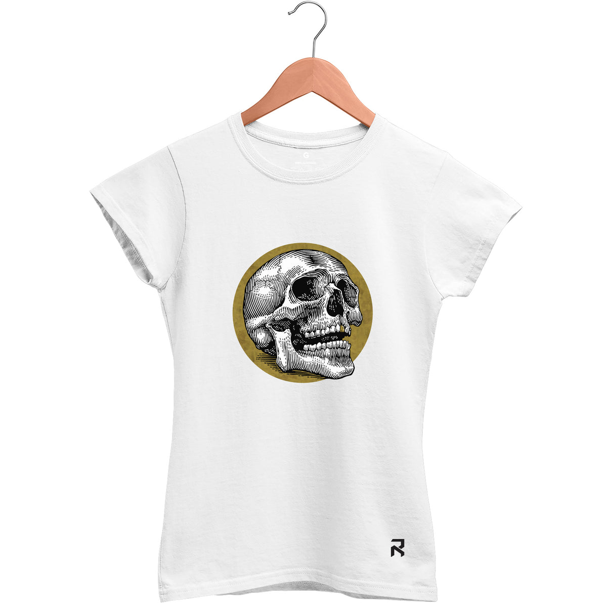 Camiseta Baby Look Feminina Caveira Ouro