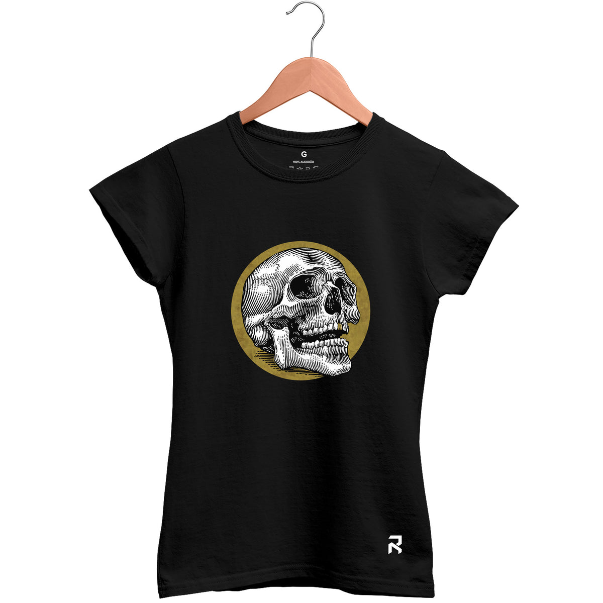 Camiseta Baby Look Feminina Caveira Ouro