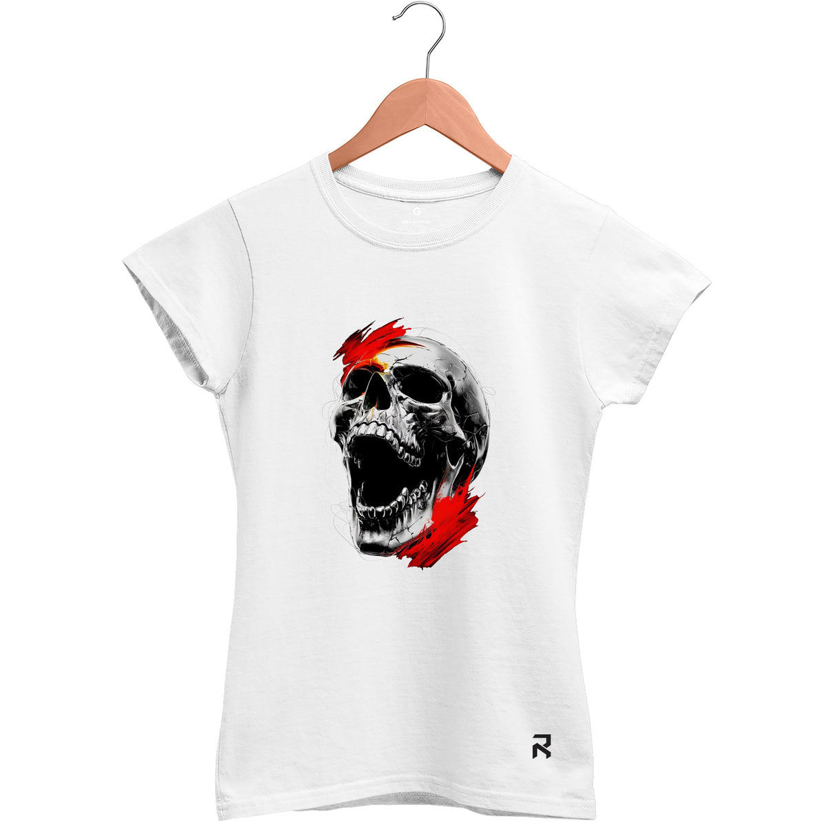 Camiseta Baby Look Feminina Caveira Prata