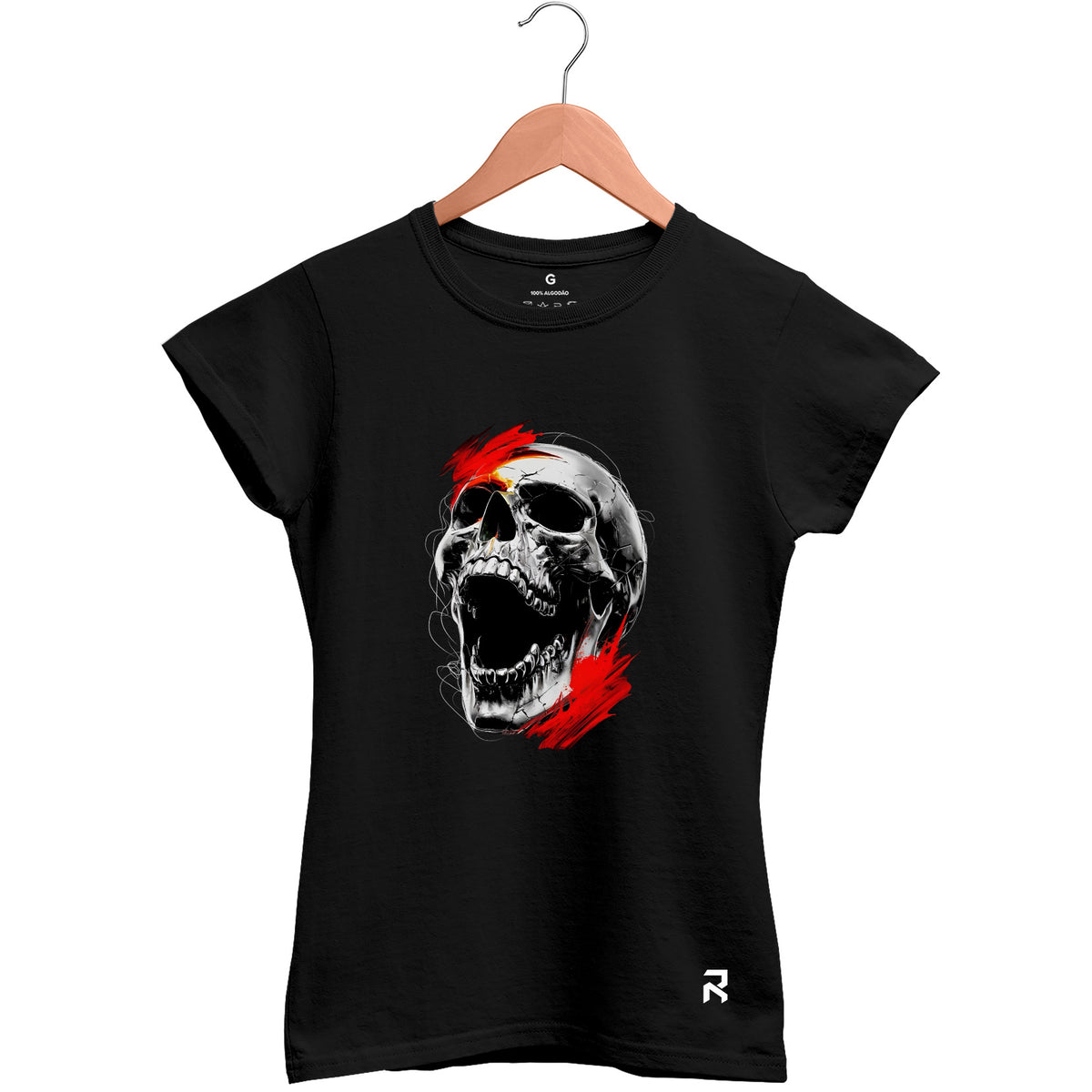 Camiseta Baby Look Feminina Caveira Prata