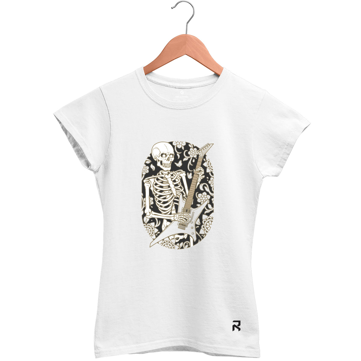 Camiseta Baby Look Feminina Esqueleto Flores