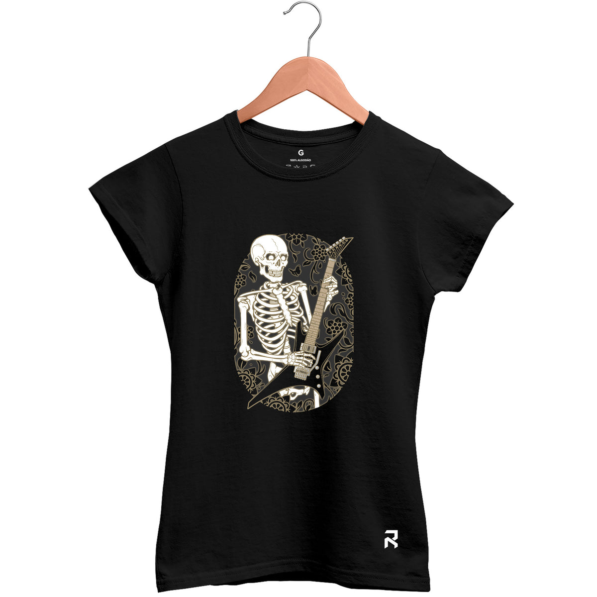 Camiseta Baby Look Feminina Esqueleto Flores