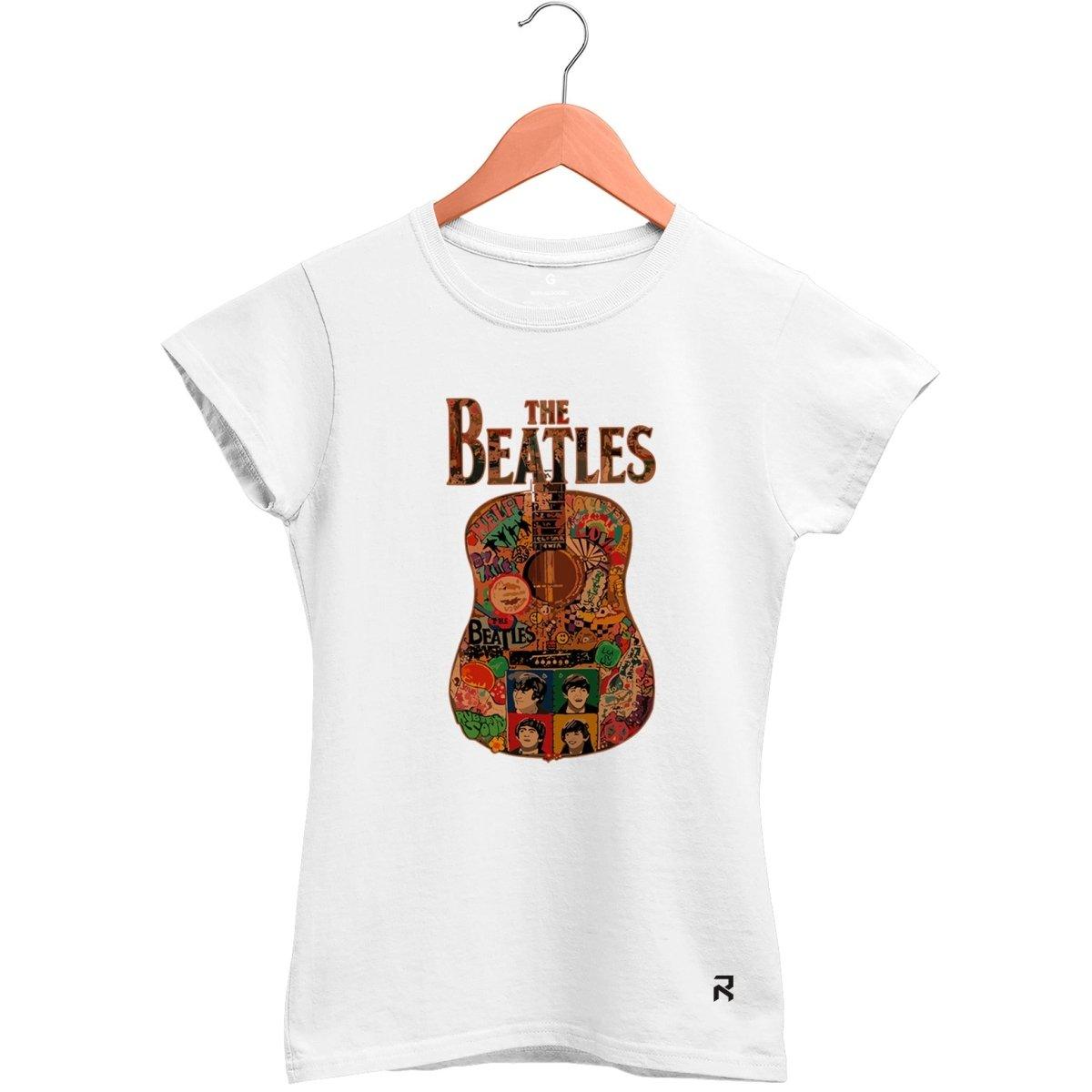 Camiseta Baby Look Feminina The Beatles Violão - Clube Rock - P - Branca -