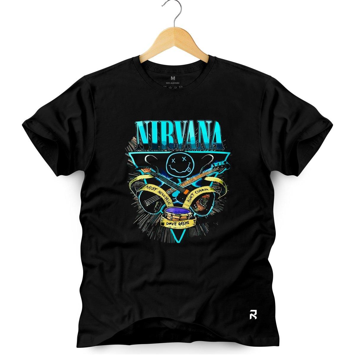 Camiseta Masculina Nirvana Instrumentos - Clube Rock - P - Preta -