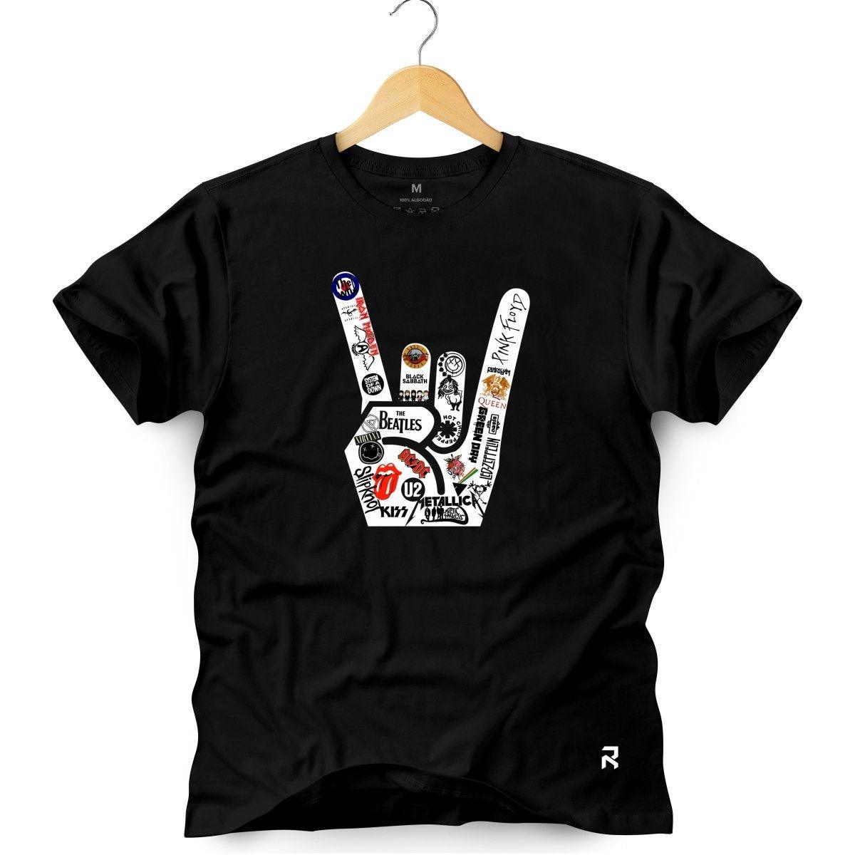 Camiseta Masculina Mão Rock Bandas - Clube Rock - P-MASC-054-PT - P - Preta -