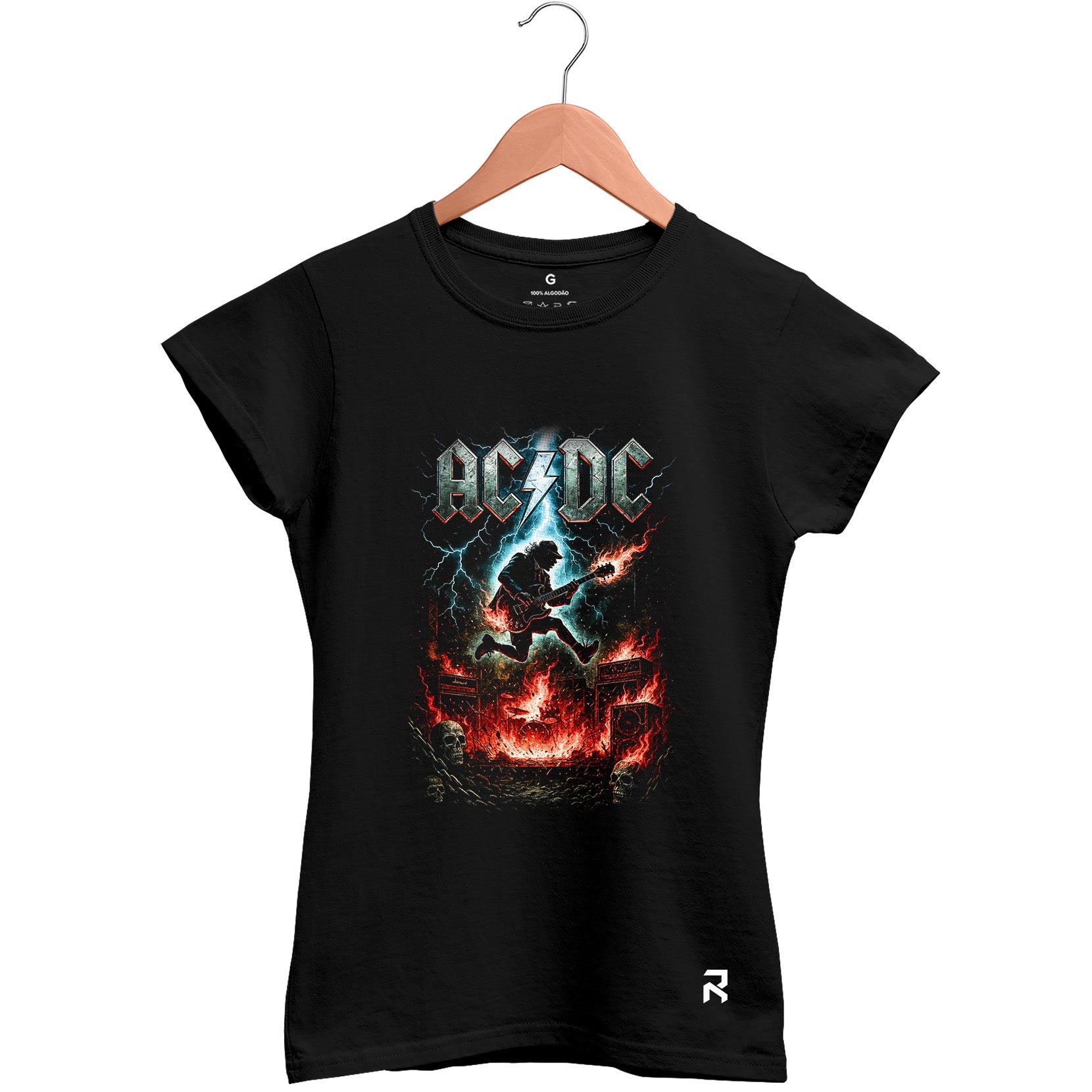Camiseta Baby Look Feminina ACDC Fire