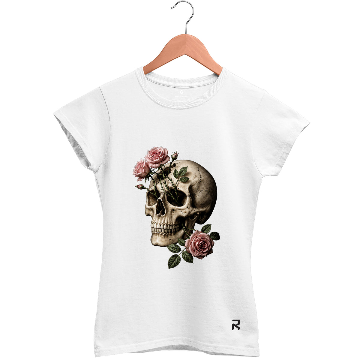 Camiseta Baby Look Feminina Caveira Rosas
