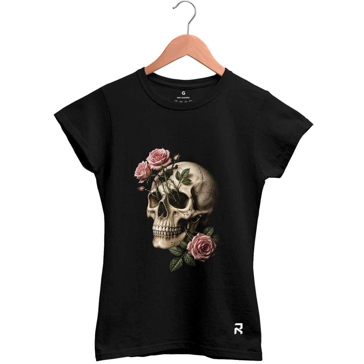 Camiseta Baby Look Feminina Caveira Rosas