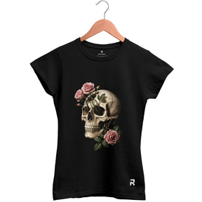 Camiseta Baby Look Feminina Caveira Rosas