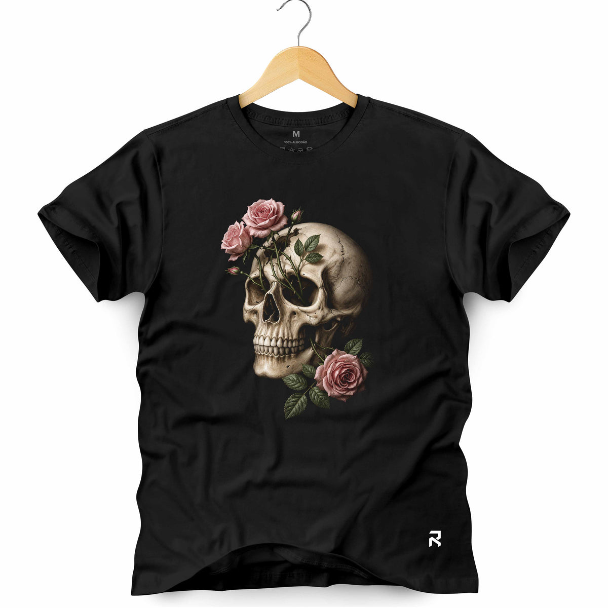 Camiseta Masculina Caveira Rosas