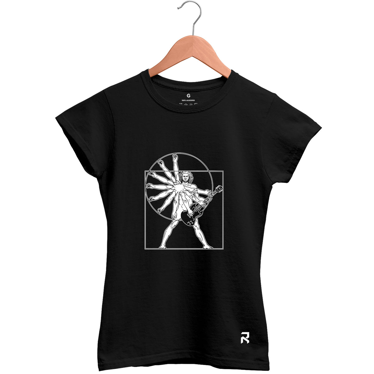 Camiseta Baby Look Feminina Da Vinci Guitarrista