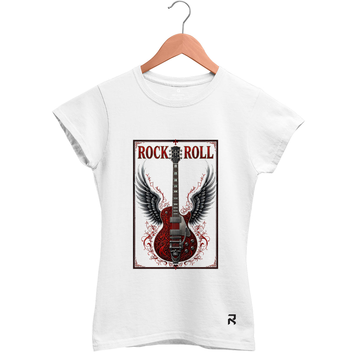 Camiseta Baby Look Feminina Rock Guitar Wings