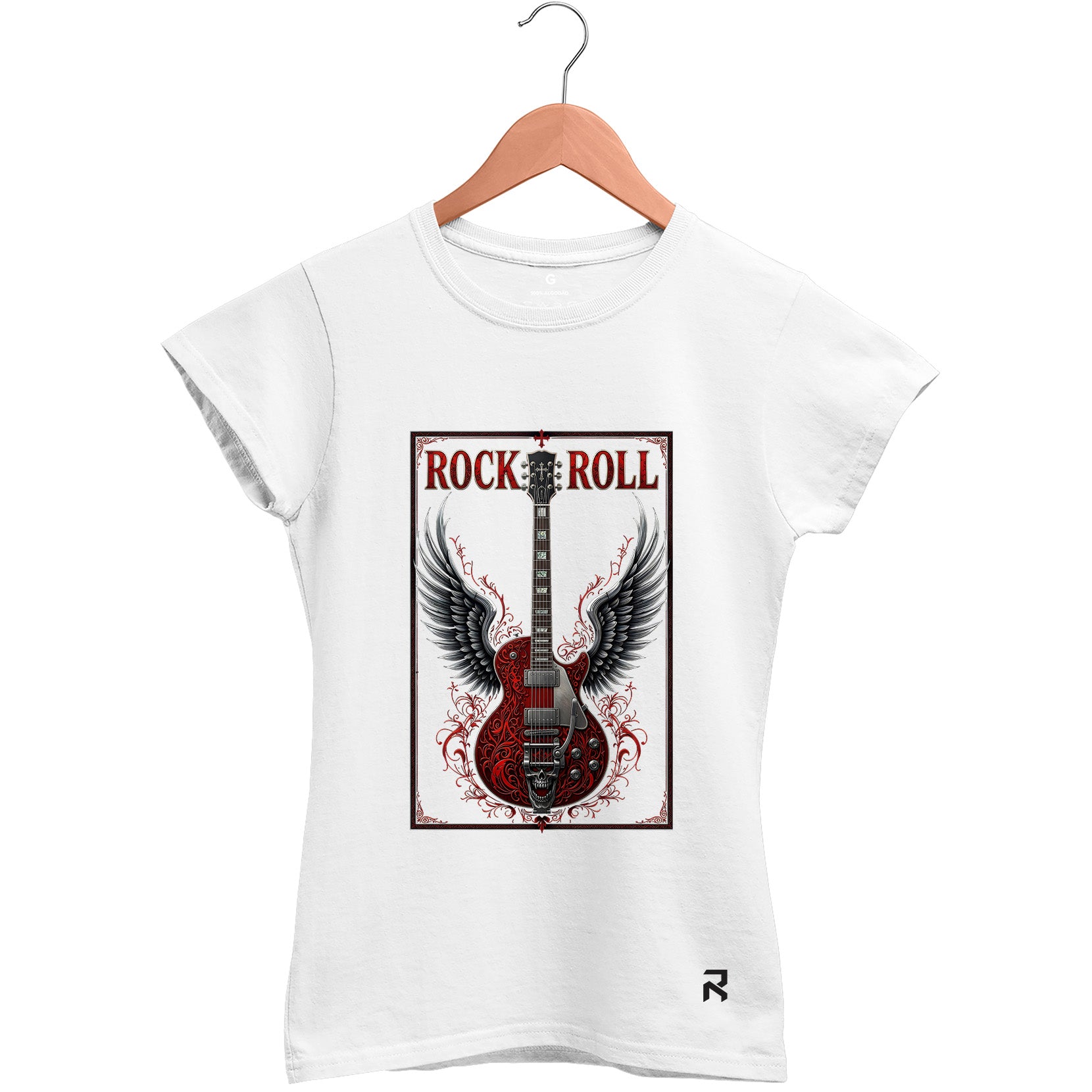 Camiseta Baby Look Feminina Rock Guitar Wings