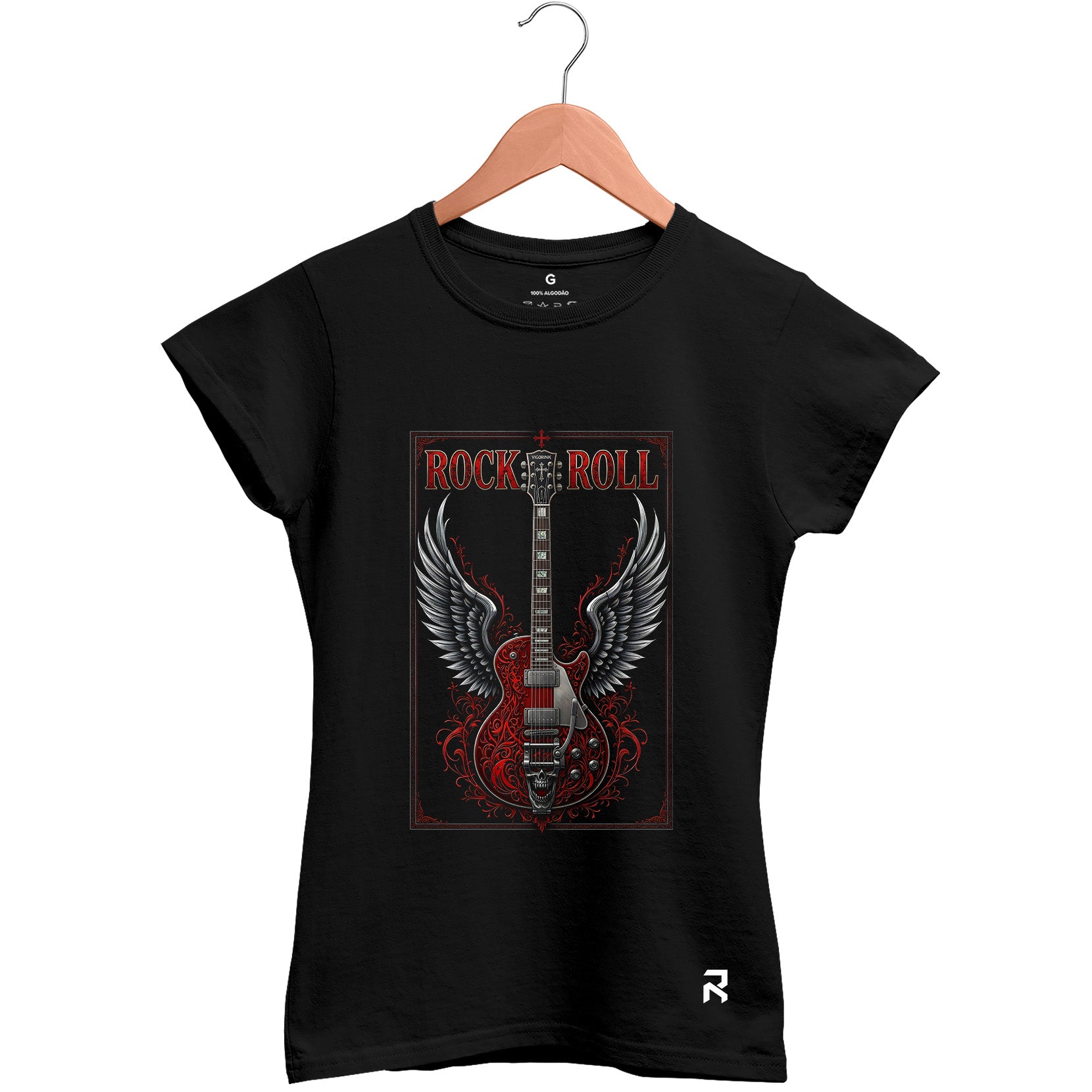 Camiseta Baby Look Feminina Rock Guitar Wings