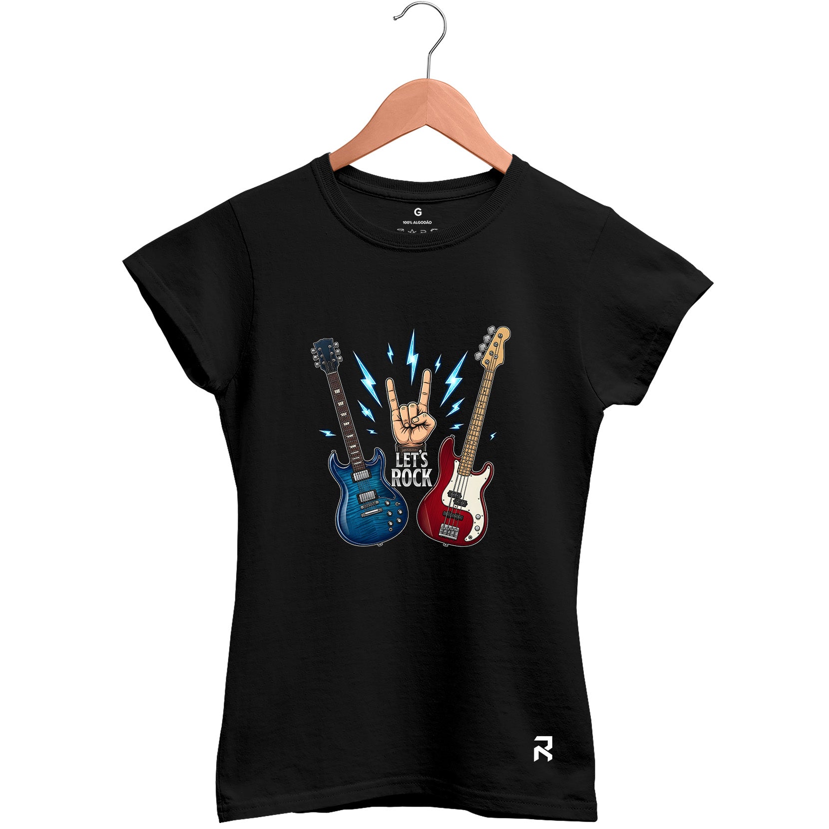 Camiseta Baby Look Feminina Let's Rock Guitars