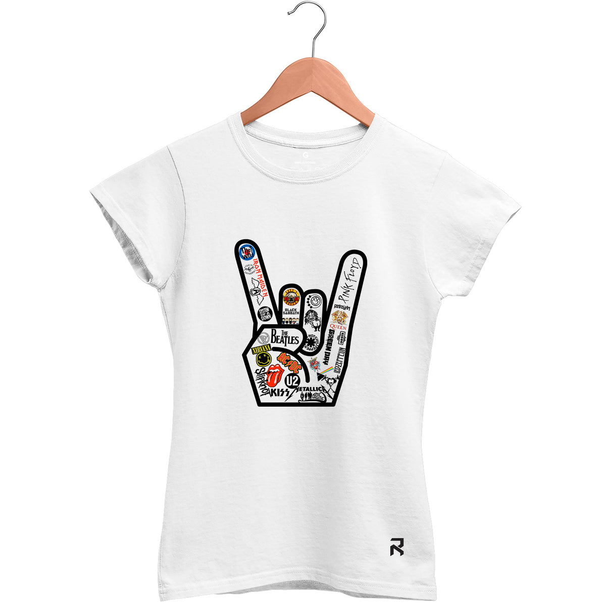 Camiseta Baby Look Feminina Mão Rock Bandas
