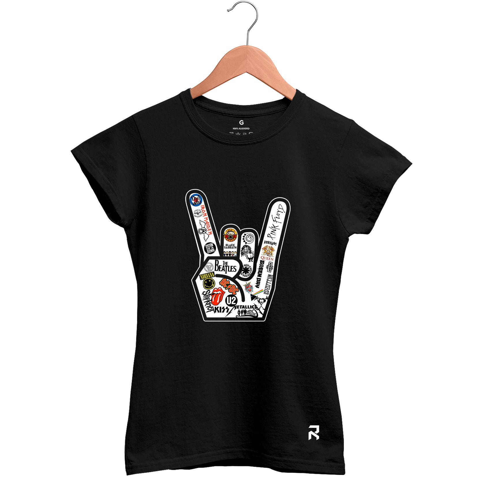 Camiseta Baby Look Feminina Mão Rock Bandas
