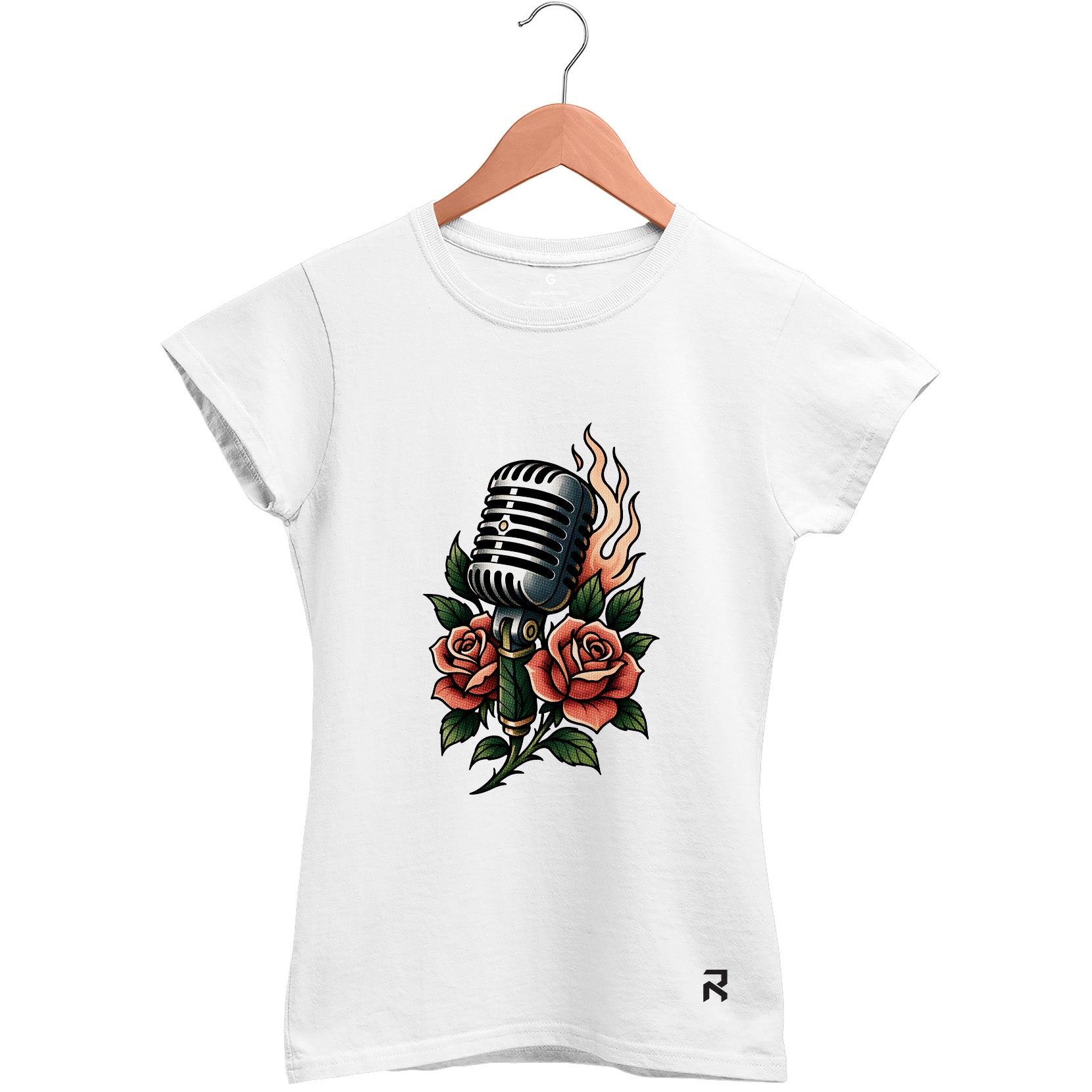 Camiseta Baby Look Feminina Microfone Flores
