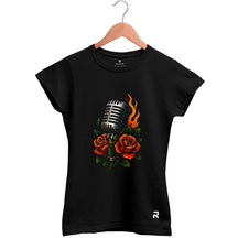 Camiseta Baby Look Feminina Microfone Flores
