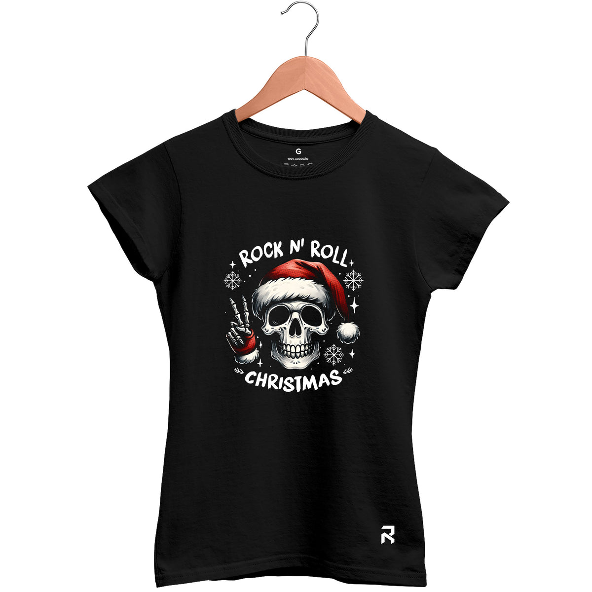 Camiseta Baby Look Feminina Rock N' Roll Christmas