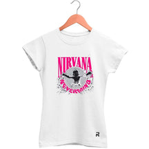 Camiseta Baby Look Feminina Nirvana Never Mind - Clube Rock - P - Branca - 