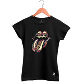 Camiseta Baby Look Feminina The Rolling Stones Color - Clube Rock - P - Preta -