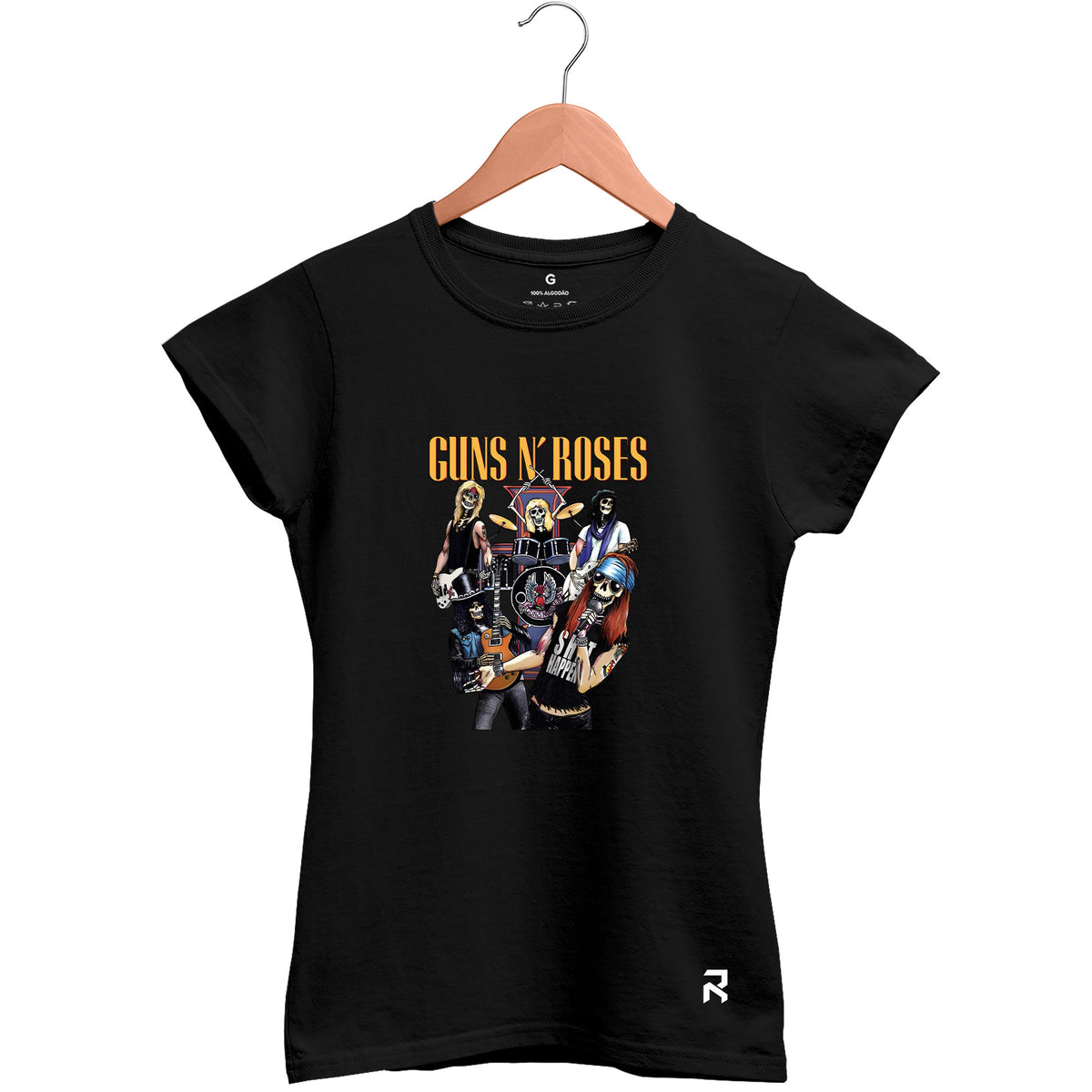 Camiseta Baby Look Feminina Esqueleto Guns