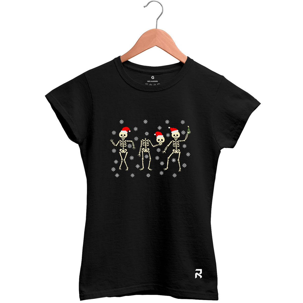 Camiseta Baby Look Feminina Esqueletos Natal