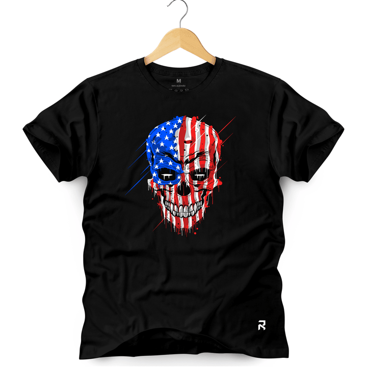 Camiseta Masculina Caveira USA - Clube Rock - P-MASC-020-PT - P - Preta -